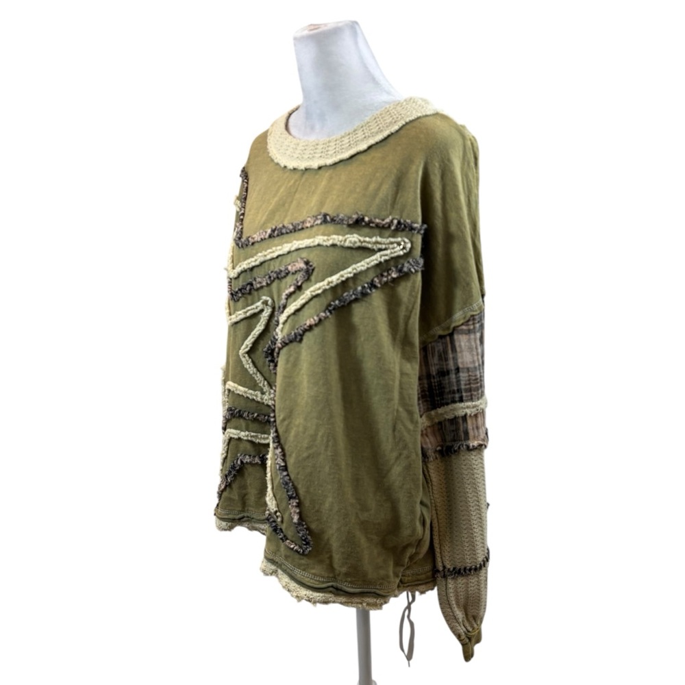 Ladies Oli & Hali Washed Star Patchwork Top Green‎ and Beige Size Small - Picture 6 of 12